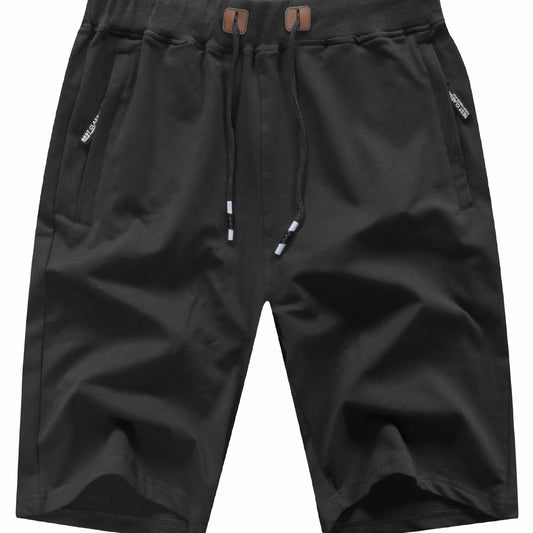 Men's Drawstring Elastic Waist Beach Shorts with Zip Pockets