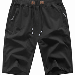 Men's Drawstring Elastic Waist Beach Shorts with Zip Pockets