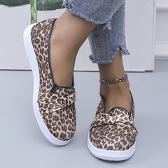 Leopard Print Slip On Loafers Round Toe Flat Walking Shoes