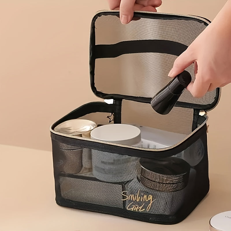 Mesh Clear Travel Toiletry Bag with Zipper & Handle