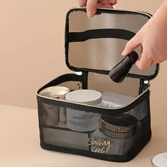 Mesh Clear Travel Toiletry Bag with Zipper & Handle