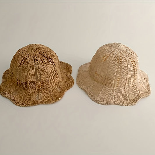 Baby Bucket Straw Hat Summer Hollow Sunscreen Beach Accessories