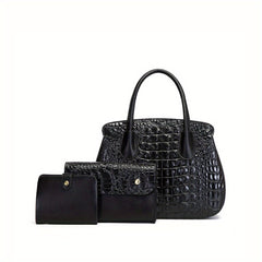 Crocodile Embossed Handbag Tote Bag Combo Set
