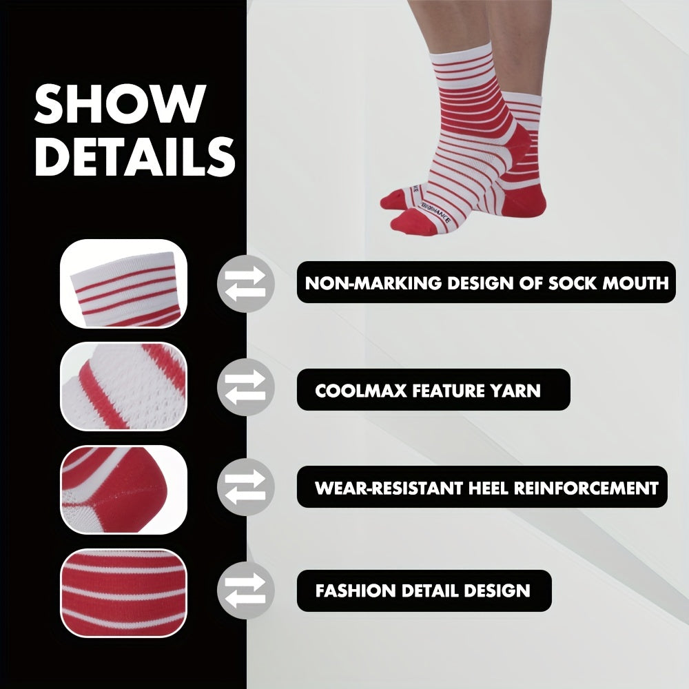 5 Pairs Men's Striped Pattern Sports Socks - Athletic Quarter Socks