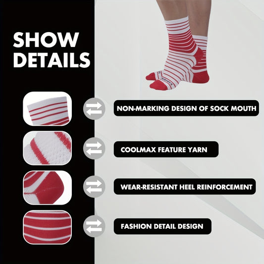 5 Pairs Men's Striped Pattern Sports Socks - Athletic Quarter Socks