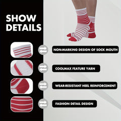 5 Pairs Men's Striped Pattern Sports Socks - Athletic Quarter Socks