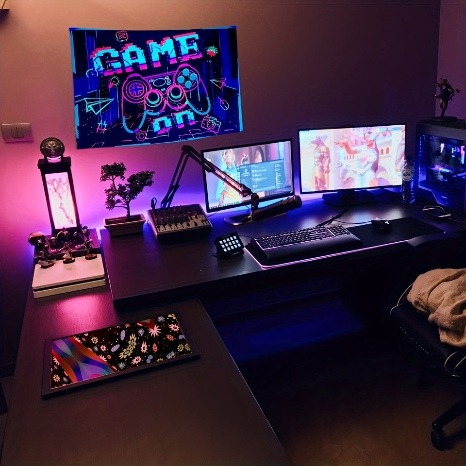Fluorescent UV Light Tapestry Wall Hanging - Game Night Party Design