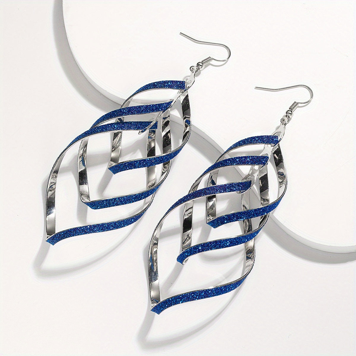 Metal Layered Swirling Geometric Earrings Long Pendant Hook Earrings
