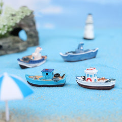 3pcs Mini Fishing Boats Resin Crafts Aquarium Decoration