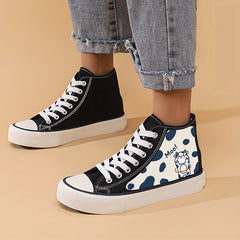 Cow Print Flat Heighten Chunky Canvas Sneakers