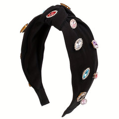 Rhinestone Decor Wide Head Hoop - Cross Knotted Headband