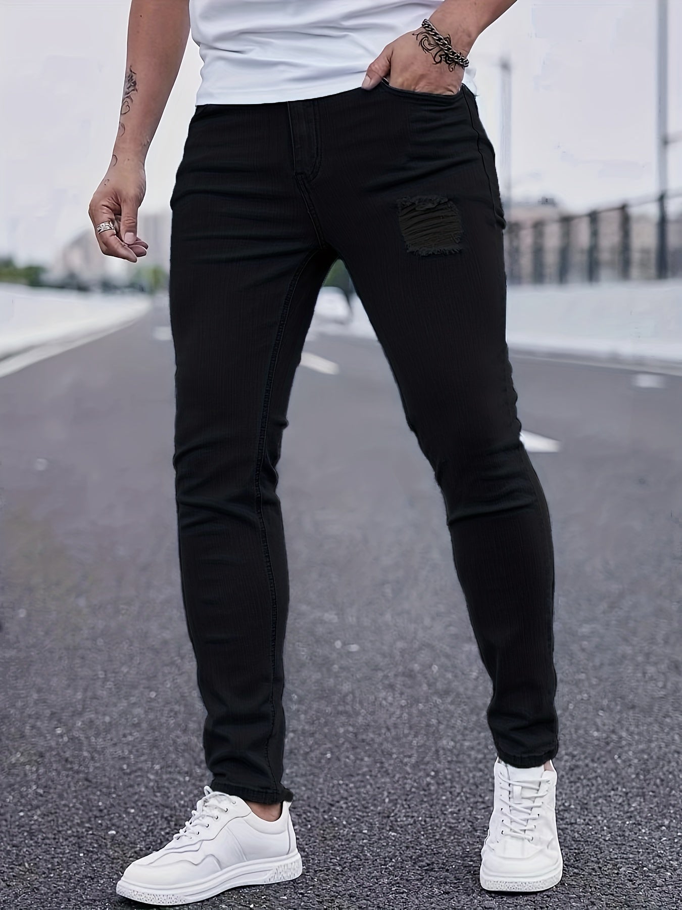 Men's Casual Light Ripped Denim Jeans