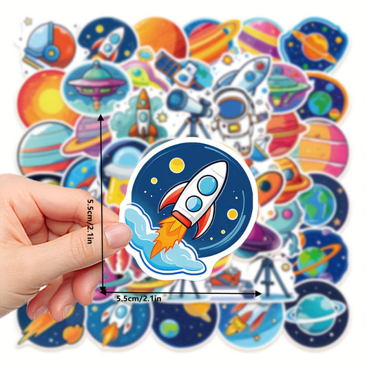 50pcs Cartoon Space Stickers for DIY Projects - Rocket Astronaut Stickers