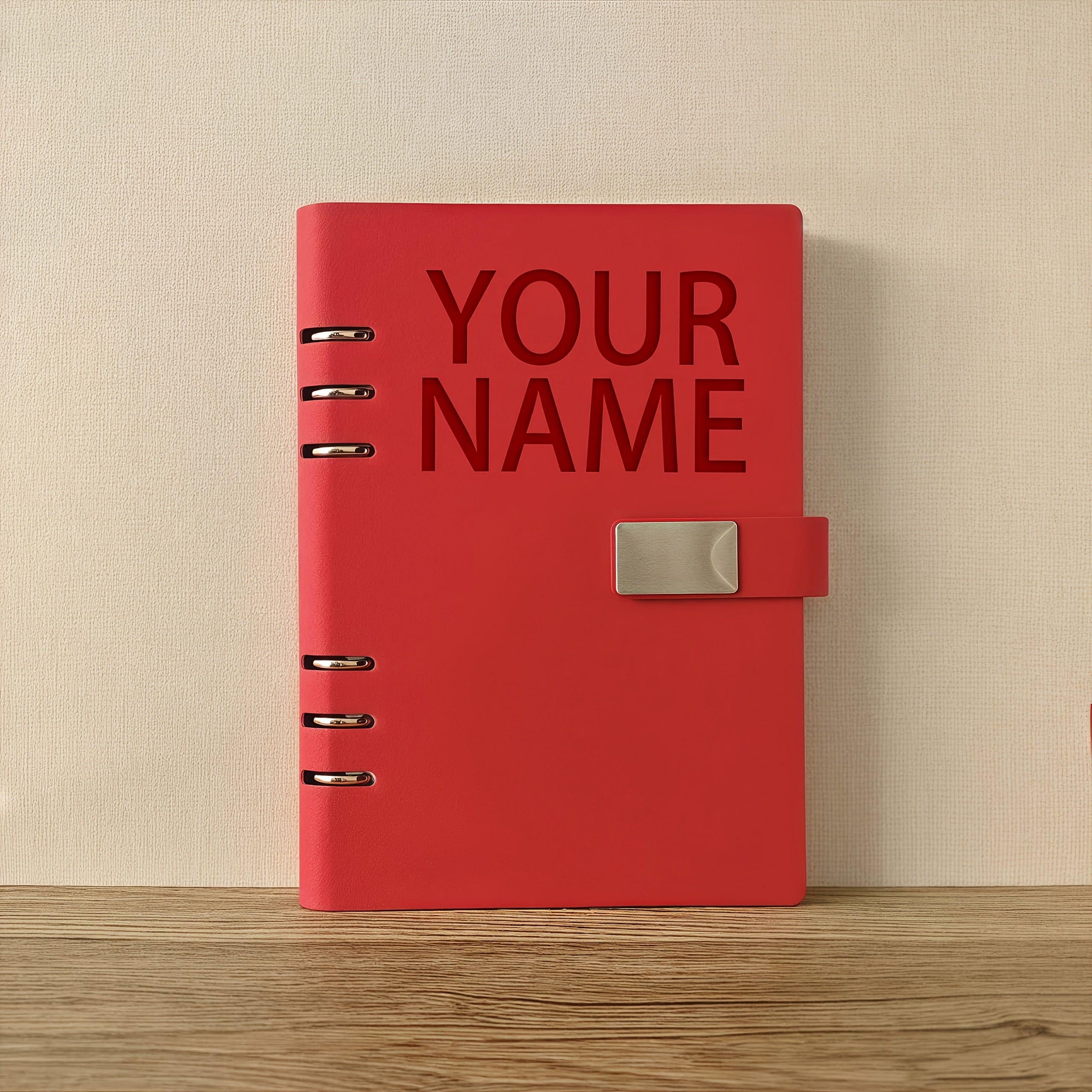 Personalized A5 Faux Leather Notebook Custom Embossed Name Glossy Finish