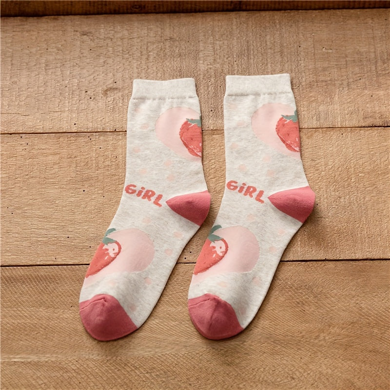 Strawberry Print Socks Comfy Mid Tube Women's Stockings