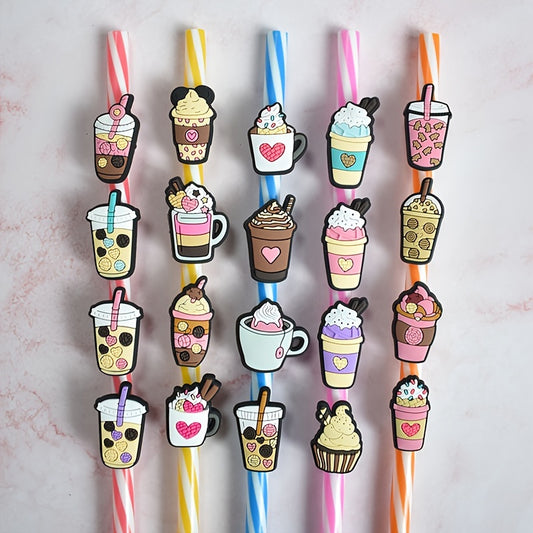 20PCS Mexican Concha Iced Coffee Cup Straw Toppers