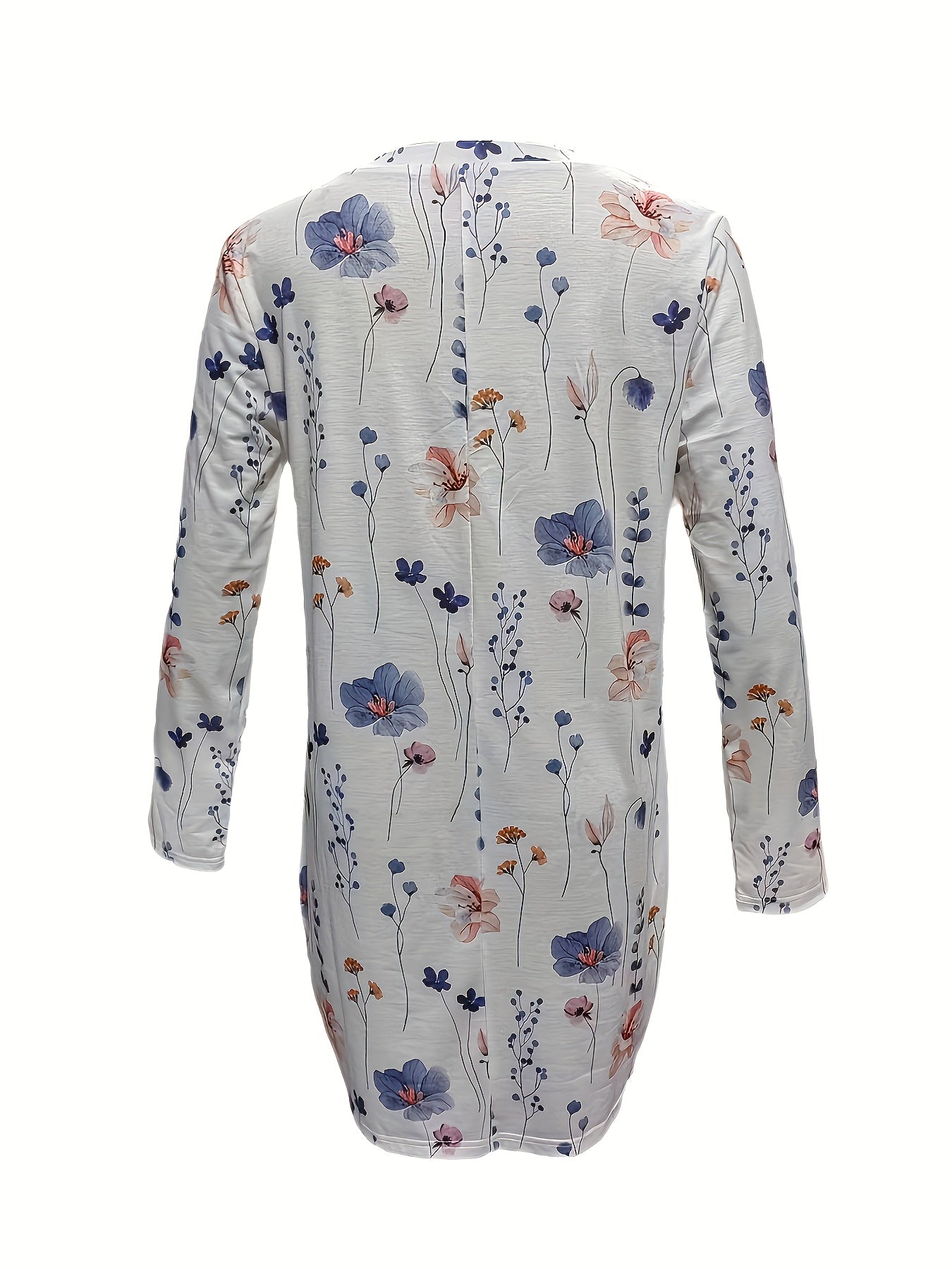  Floral Print Long Sleeve Mini Dress With Pockets