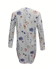  Floral Print Long Sleeve Mini Dress With Pockets