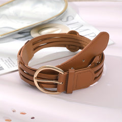 Hollow Out PU Belt Round Golden Pin Buckle Waistband for Women