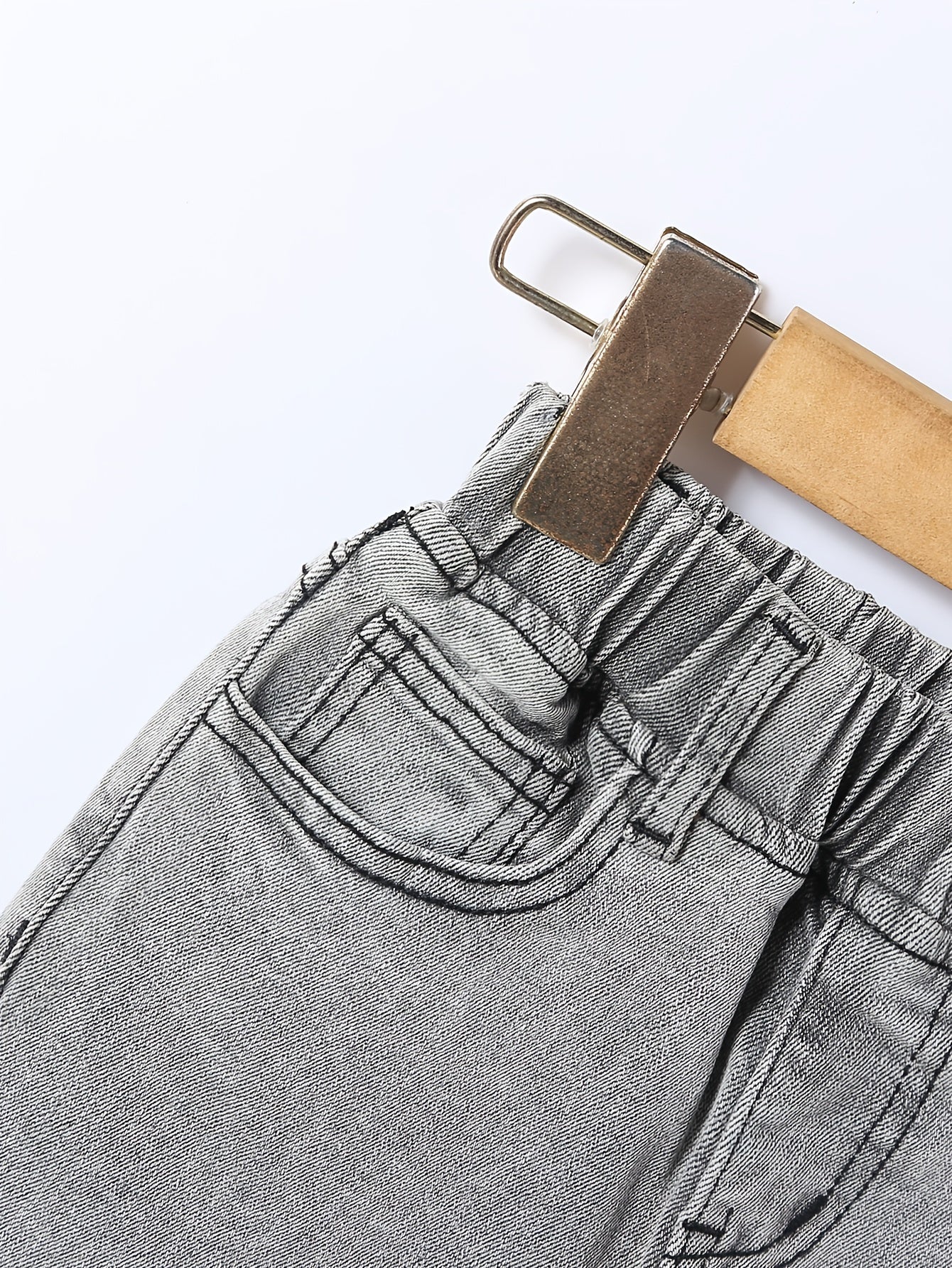 Girls Light Gray Washed Stretch Tapered Denim Trousers