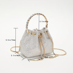 Rhinestone Bucket Bag Top Ring Clutch Purse Drawstring Crossbody Bag