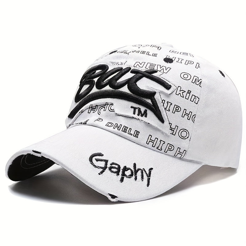 Letter Embroidery Ripped Baseball Cap Candy Cotton Sun Hat Lightweight Unisex
