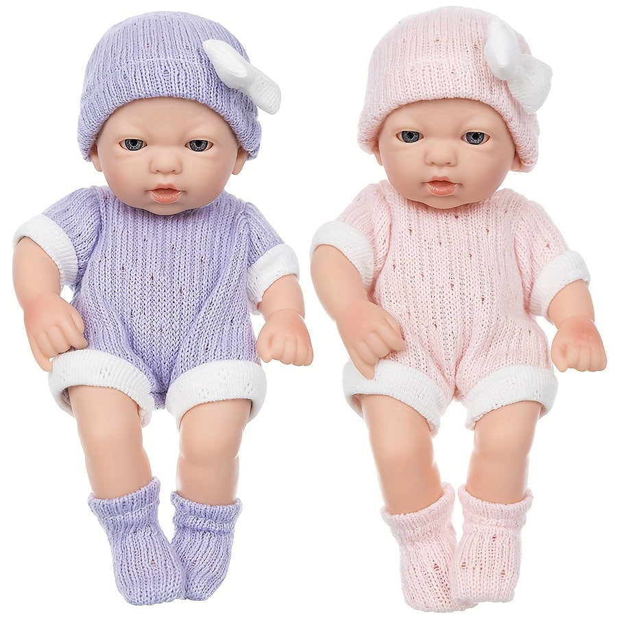 7" Purple PVC Palm Baby Doll w/ Knit Hat Outfit & Socks - Soft & Realistic