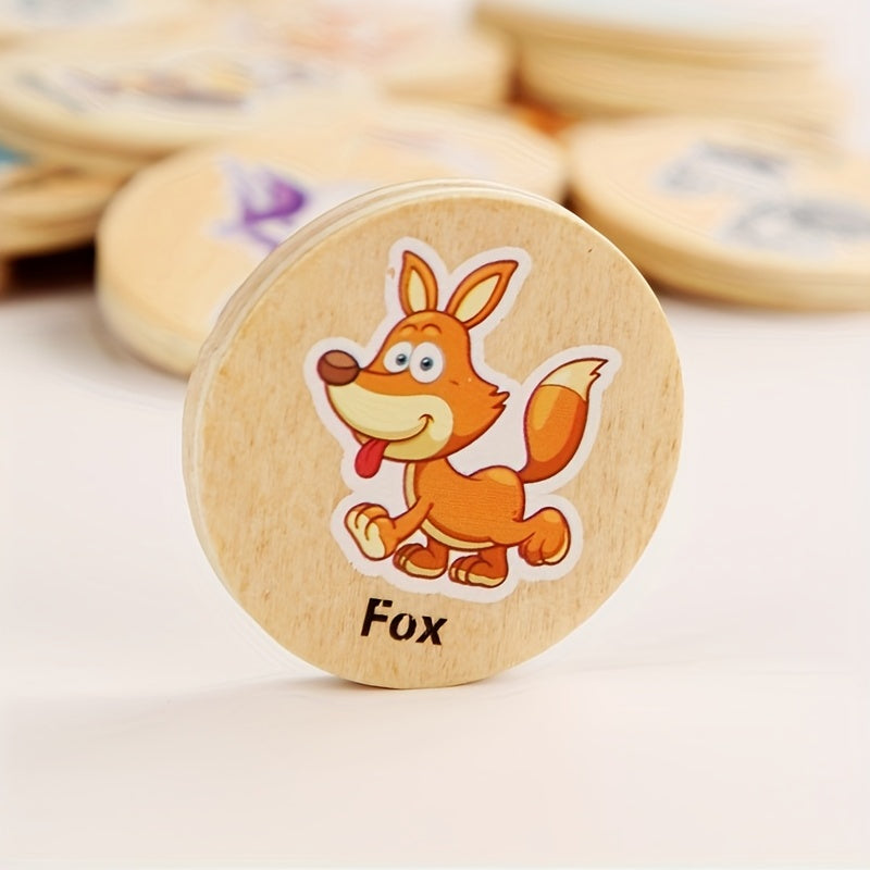 Kids Memory Game Wooden Matching Puzzle Colorful Shapes Animals