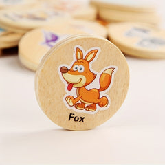Kids Memory Game Wooden Matching Puzzle Colorful Shapes Animals