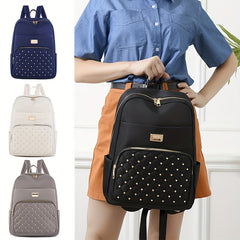 Studded Decor Backpack Quilted Schoolbag Lightweight Travel Daypack