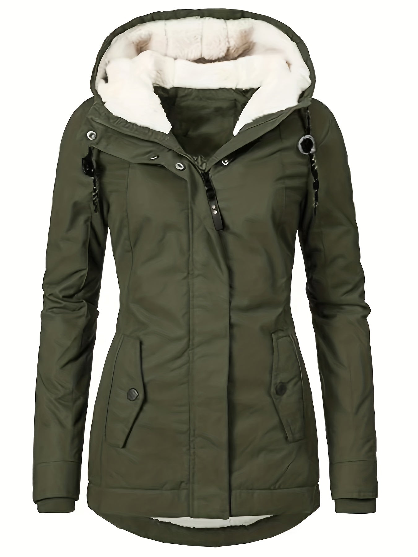 Solid Hood Thicken Parkas Long Coats Casual Coat For Fall & Winter