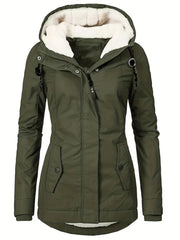 Solid Hood Thicken Parkas Long Coats Casual Coat For Fall & Winter