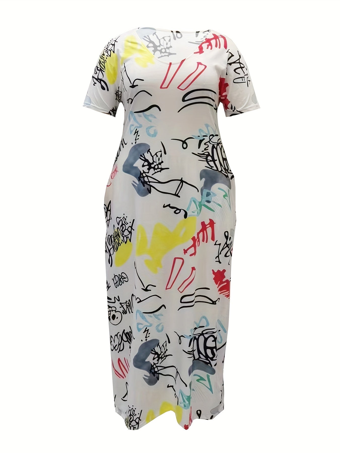  Women's Graffiti Print Maxi Dress With Pockets