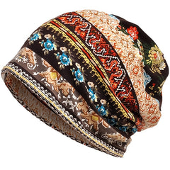 Bohemia Soft Flower Print Sleep Beanie Hat Cap 23 Inches 58 Cm