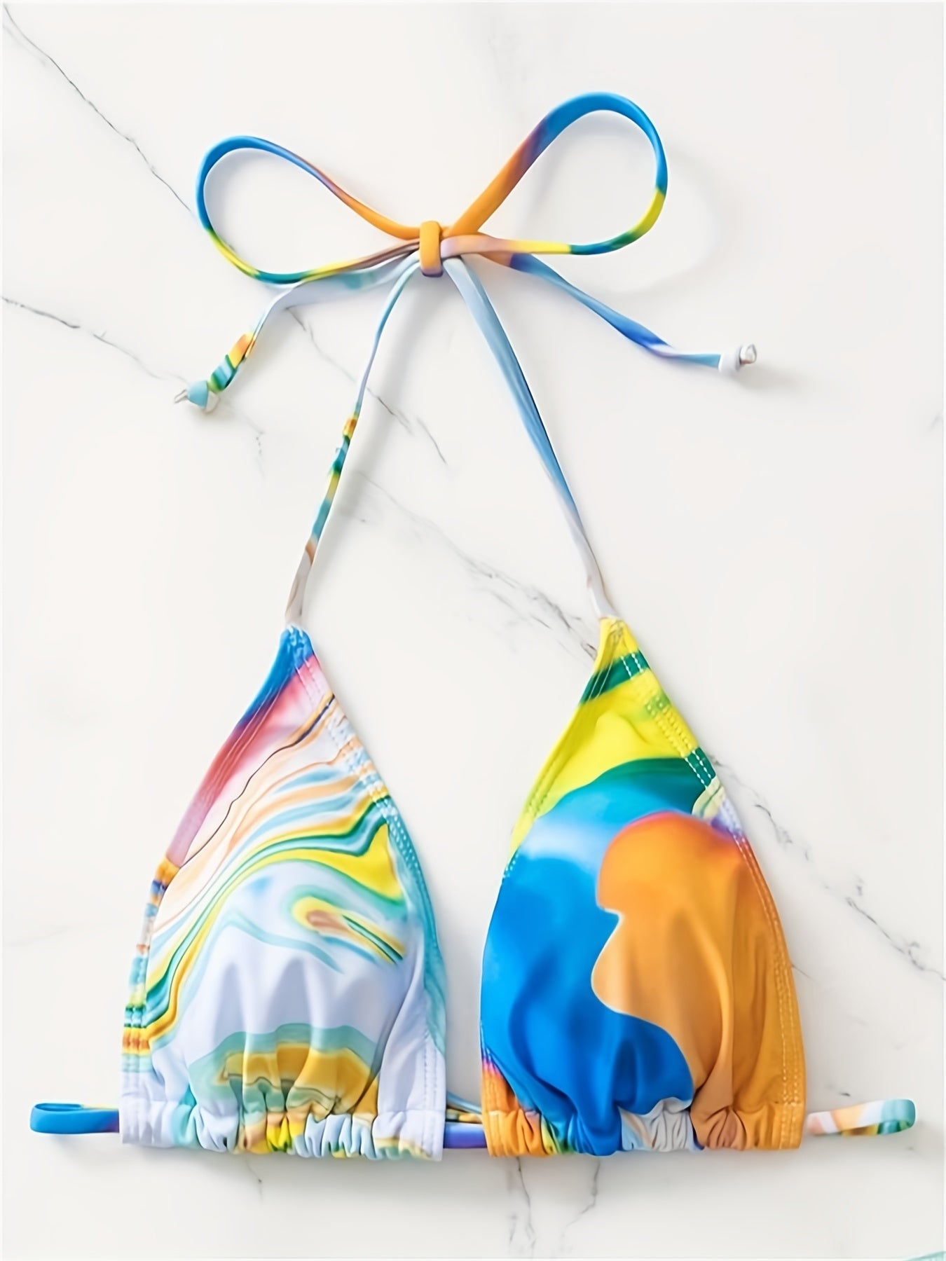Tie Dye Bikini Set Halter V Neck Tie Side High Cut Swimsuit with Cover Up Skirt