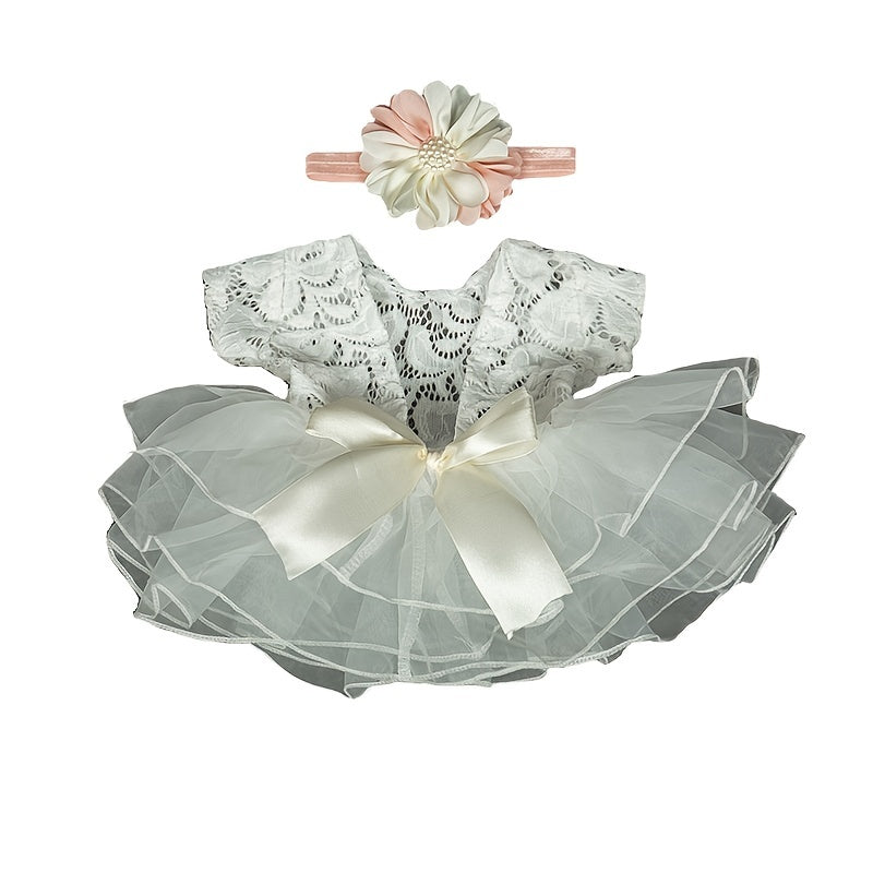 2pcs Baby Girl Lace Costume Photo Props Newborn Clothes Hairband Outfit