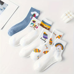 6 Pairs Ice Cream & Rainbow Socks Women's Mid Tube Stockings Hosiery