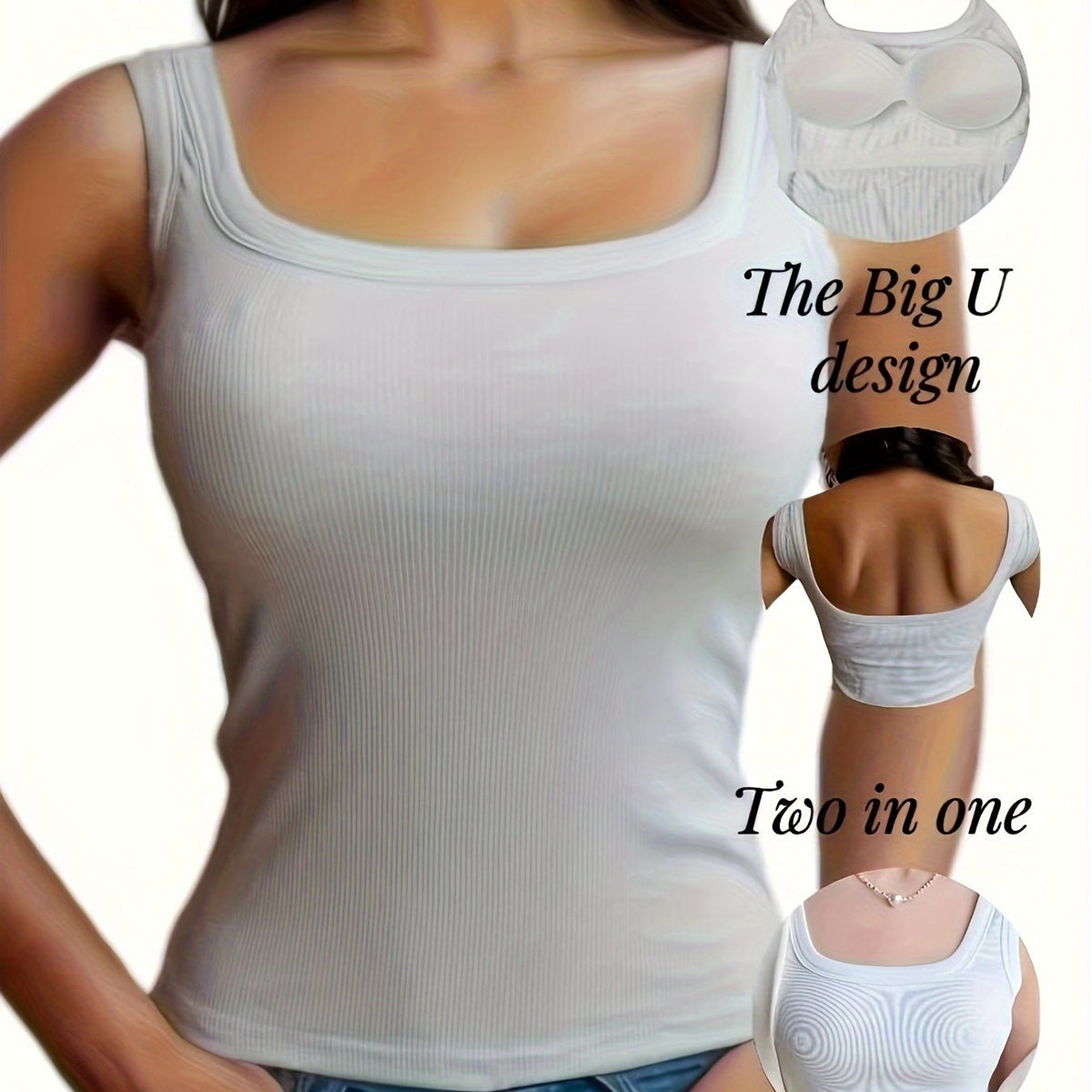 Solid Ribbed Tank Top Backless Slim Padded Top Women's Lingerie