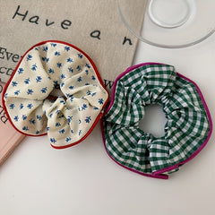 Floral Print Hair Tie Red Brim Hair Rope Sweet Ponytail Holder Women Girls