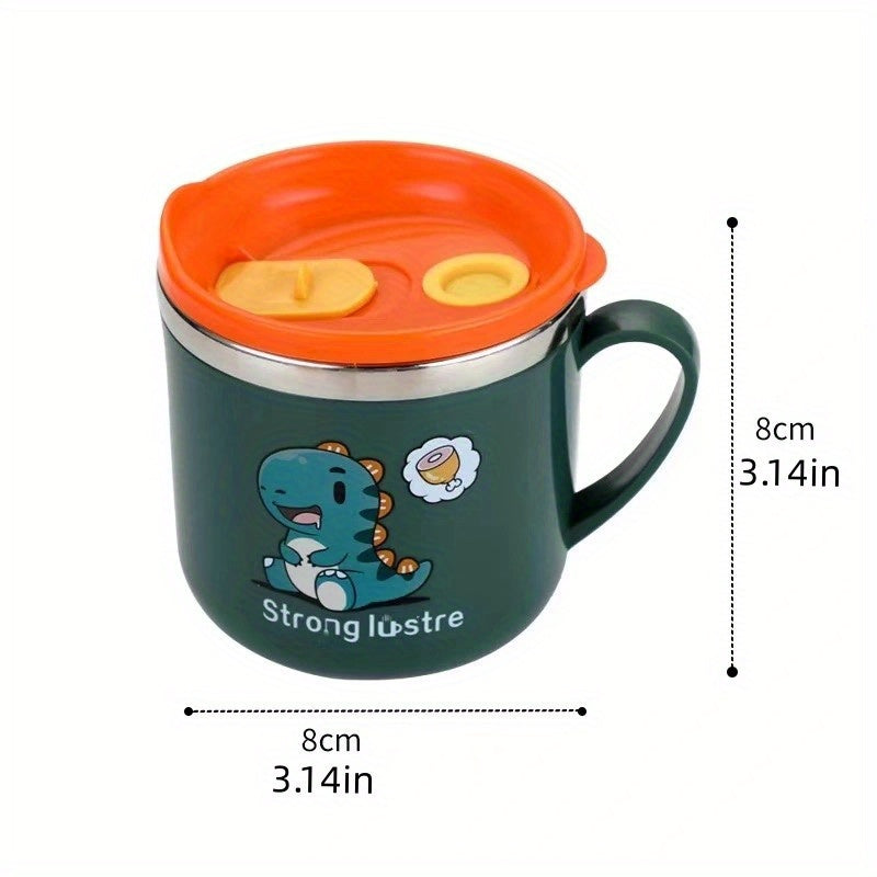 Children's Cartoon Stainless Steel Milk Cup with Lid Straw