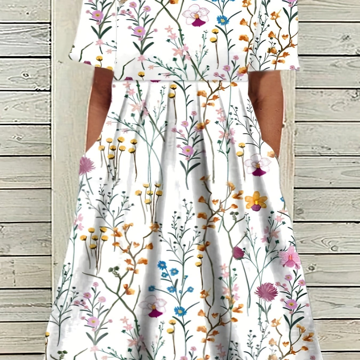  Ditsy Floral Print Beach Dress with Pockets