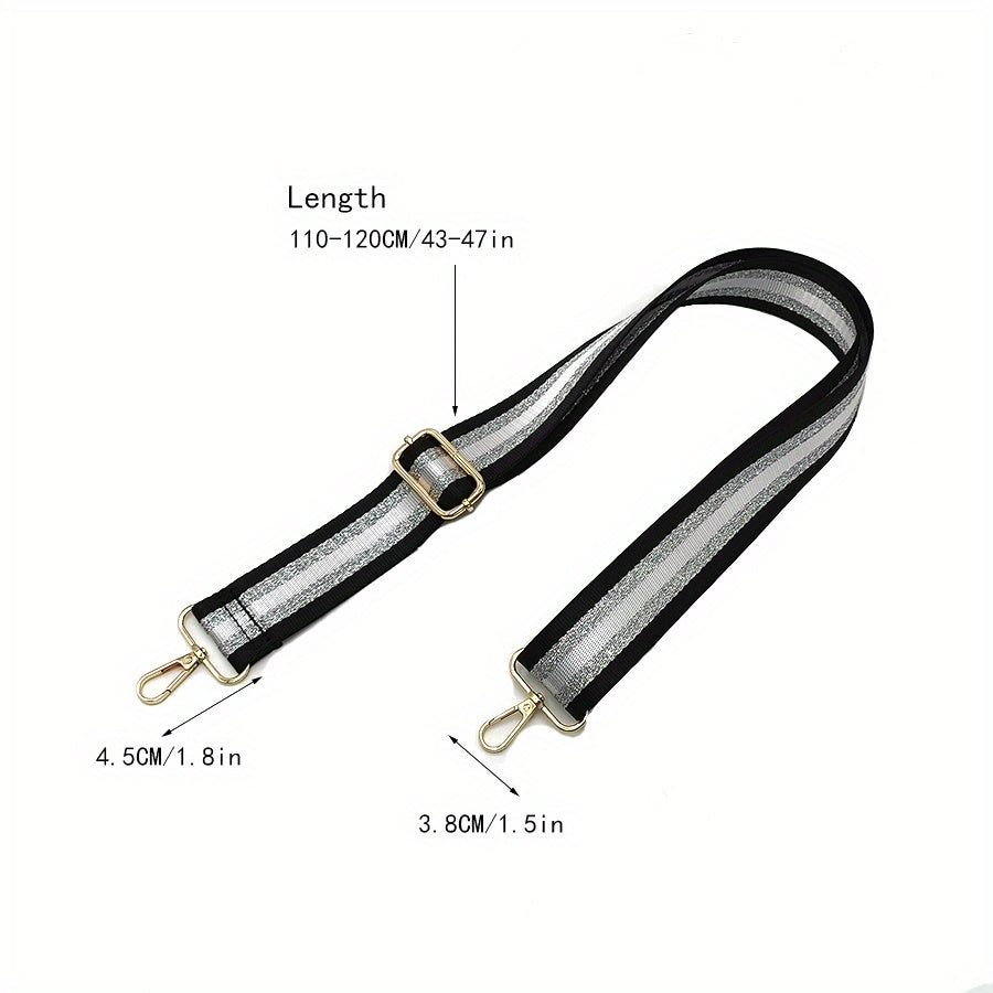 Adjustable Shoulder Bag Strap with Silver Stripe Durable Bag Travel Accessories