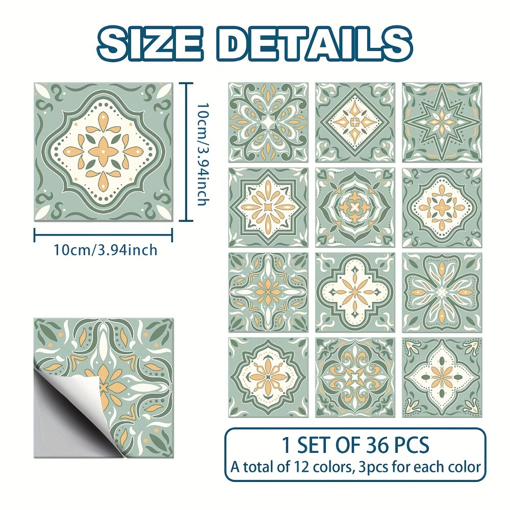 Waterproof Tile Stickers Flower Pattern Yellow, 36pcs