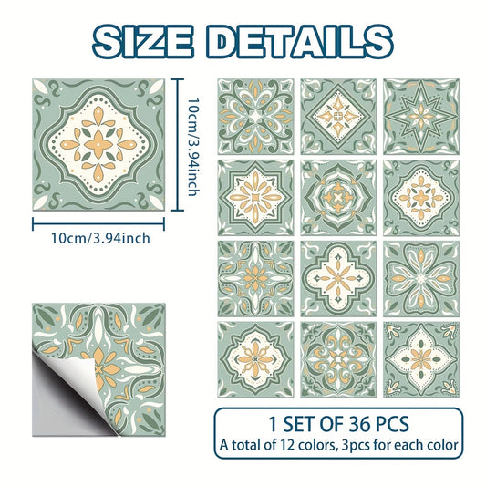 Waterproof Tile Stickers Flower Pattern Yellow, 36pcs