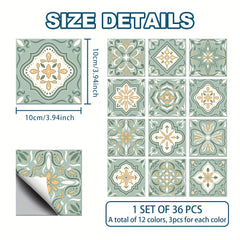 Waterproof Tile Stickers Flower Pattern Yellow, 36pcs