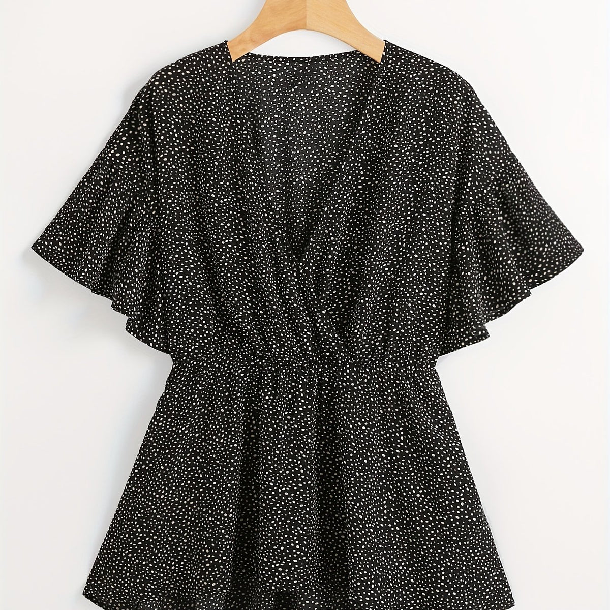  Polka Dot Butterfly Sleeve Peplum Top