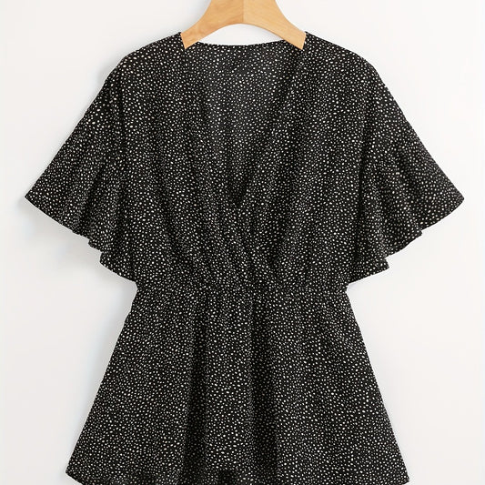  Polka Dot Butterfly Sleeve Peplum Top
