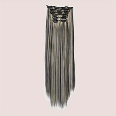 16pcs Straight Hair Extensions Synthetic Fiber Hair Clips Hair Accessories