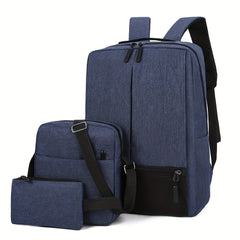3pcs Men's Backpack Crossbody Bag Set With USB Charging Port