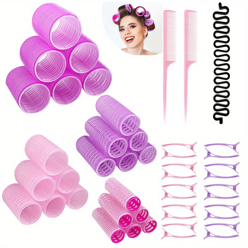 37pcs Hair Styling Kit Self Grip Rollers Clips Storage Bag All Hair Type